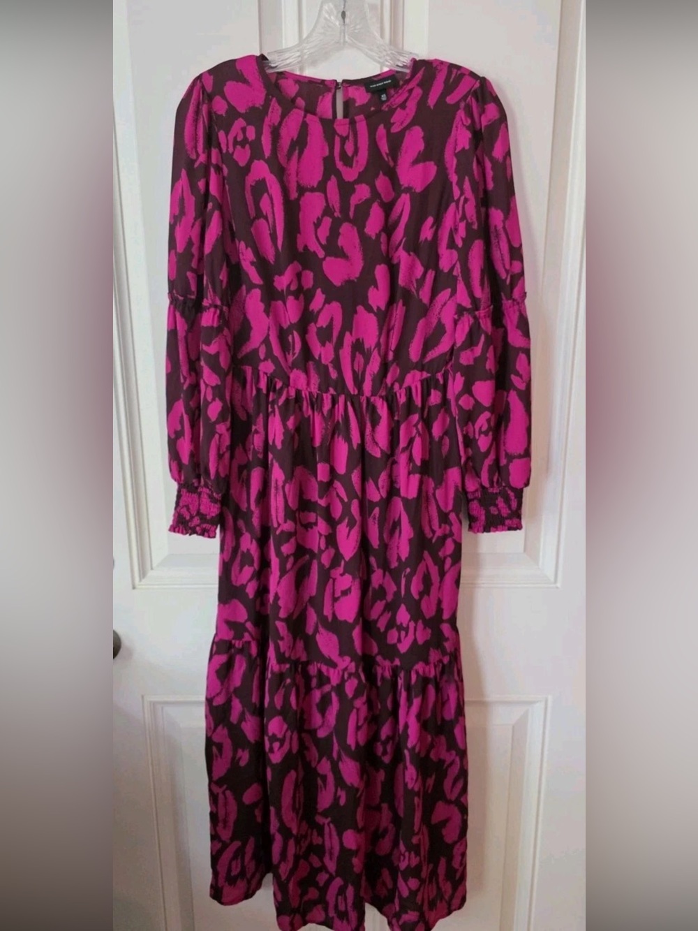 Who What Wear Hot Pink and Black Animal Print Tiered Dress